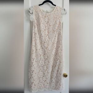 Vince Camuto white lace dress with nude underlay. Size 12